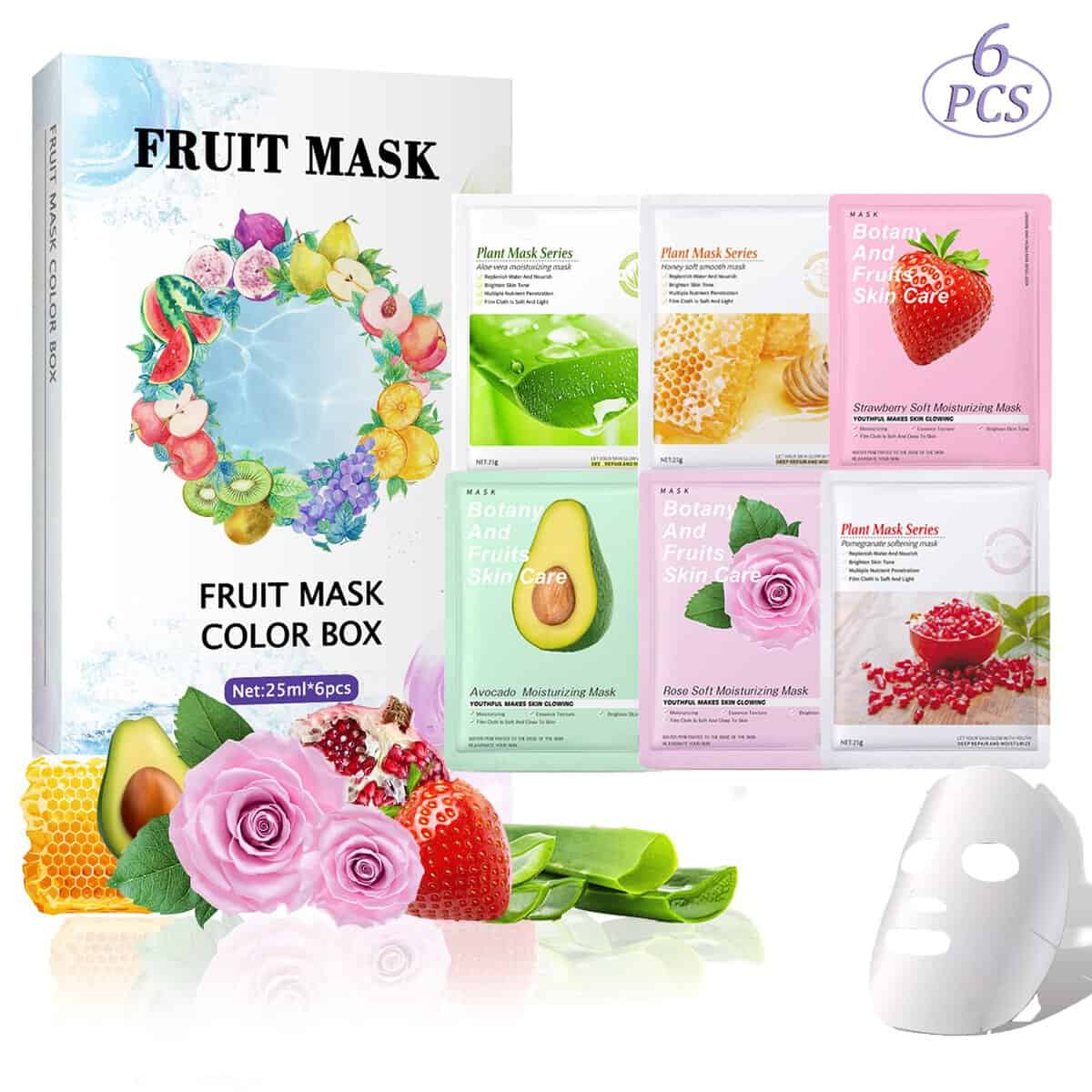 Confezione da 6 Maschera Viso Idratante Probuk Maschere Viso in Tessuto Idratante, Sheet Face Mask, Maschera Bellezza Viso, Idratazione Profonda Effetto Immediato per Ogni Condizione Della Pelle