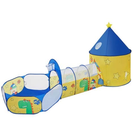 SONGMICS Tenda Giochi Spaziale e Dinosauro, 3 in 1 con Tunnel, Piscina Palline. Perfetta Idea Regalo per Compleanno!