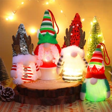 Gnomo di Natale Luminoso 4Set, Strega di Babbo Natale, Babbo Natale Illuminato a LED, Ciondolo Gnomo Natalizio.