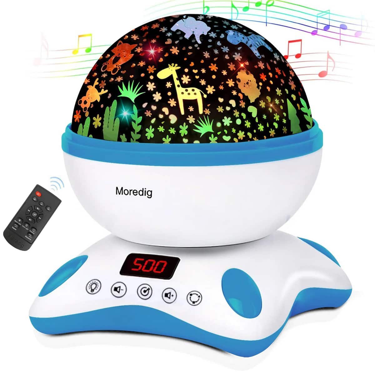 Moredig - Lampada Proiettore Stelle Soffitto Bambini, Lampada Notturna per Bambini con 8 Colori, Telecomando, Timer, Lampada Proiettore Bambini con Musica Regalo Neonato, Compleanno, Regali Natale