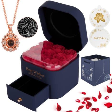 Rosa Eterna Vopojiake San Valentino, con Collana e Biglietto Auguri. Perfetta Idea Regalo per Lei.