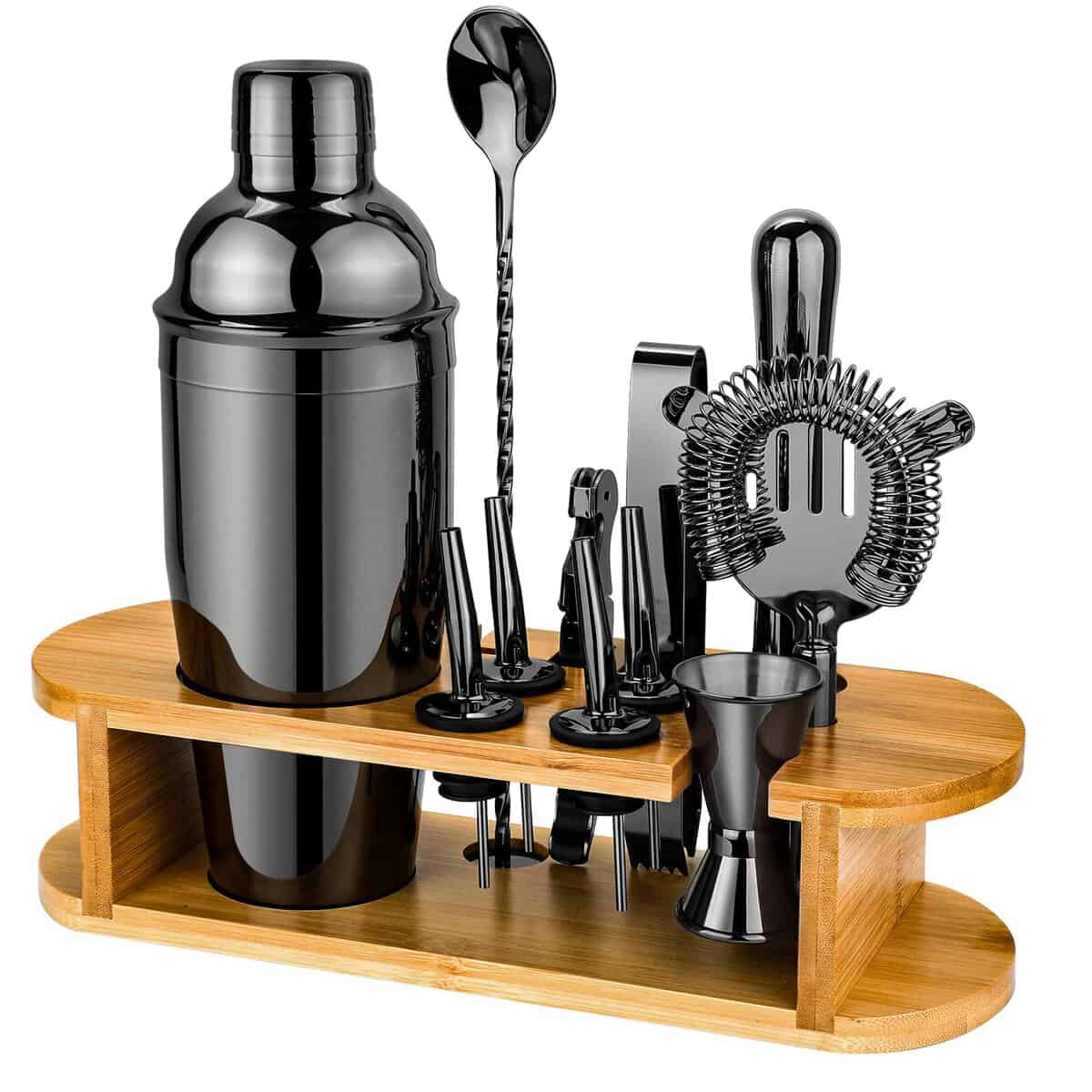 Set Shaker da Cocktail con Supporto, Set Cocktail Professionale in Acciaio Inox, Set Bar 12 pezzi per Miscelare le Bevande, Regali Donne Uomini Amanti dei Cocktail, Shaker da Cocktail Home Essentials