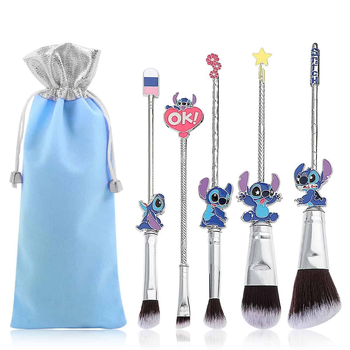 WeChip Set di 5 pennelli da trucco Stitch Lilo e Stitch, idea regalo per cipria, ombretto, fard, labbra, set di pennelli da trucco Kawaii, regalo per ragazze e donne