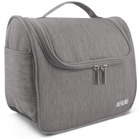 Airlab Borsa da Toilette con Manico e Gancio, Pochette per Trucchi Donna, Beauty Case da Viaggio, Regalo Unisex, 24 x 19,5 x 12,5 cm, Grigio.