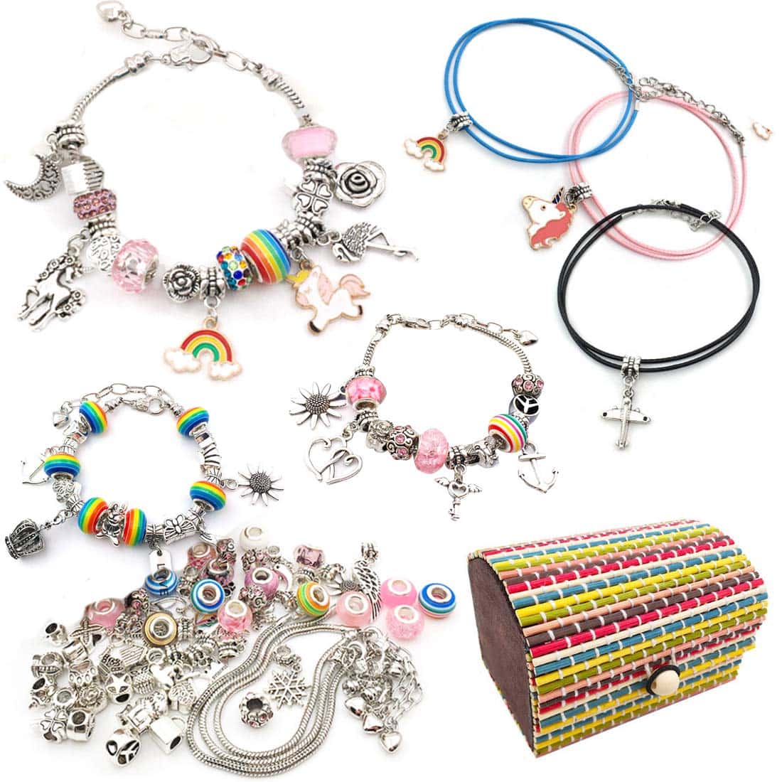 DMAXUN 70 Pezzi Kit per creazione Gioielli economici, Cofanetto Gioielli Ragazza, Regalo Bambina 8-12 Anni Femmina Kit per Gioielli Fai da Te Set Adulti Idea Regalo Compleanno Donna fanciulla