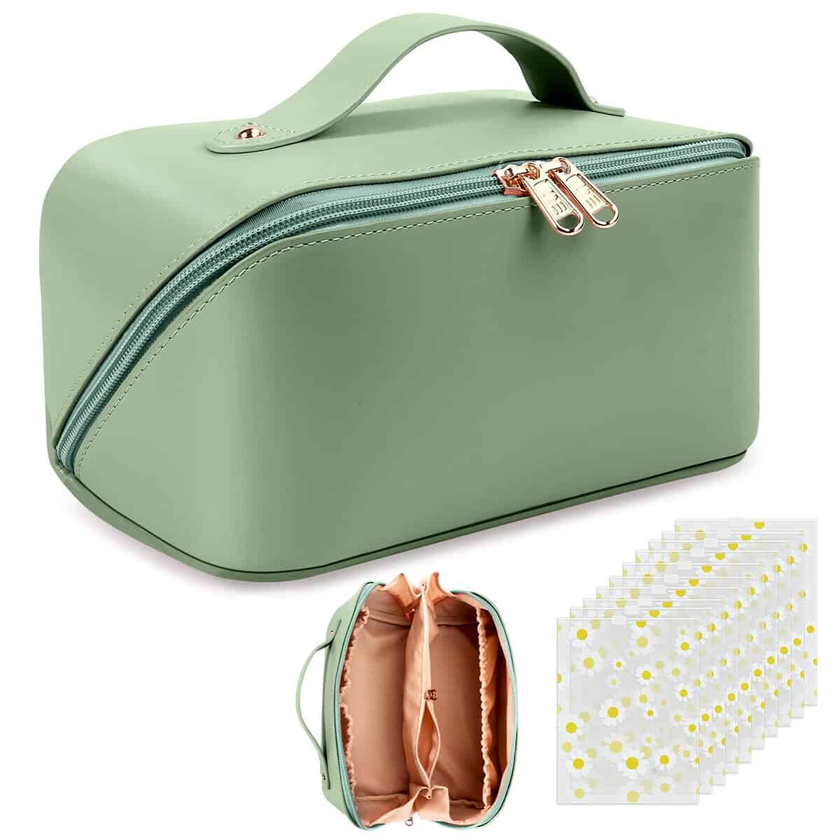 Yokilly Beauty Case Da Viaggio,PU Borsa da Viaggio,Borsa Cosmetica da Viaggio,Impermeabile Multifunzionale Grandi Borsa Cosmetica da Donna,Con 10PCS Borsa Di Immagazzinaggio (Verde)