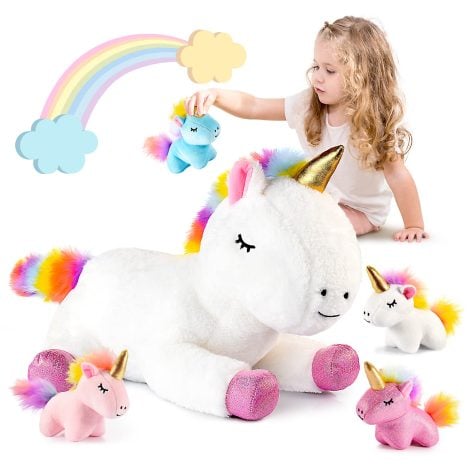 Peluche Unicorno Bambina, Regalo 3-6 Anni, Giocattoli Peluche Unicorno Bambini, Regalo Ragazza, 5 Pz.