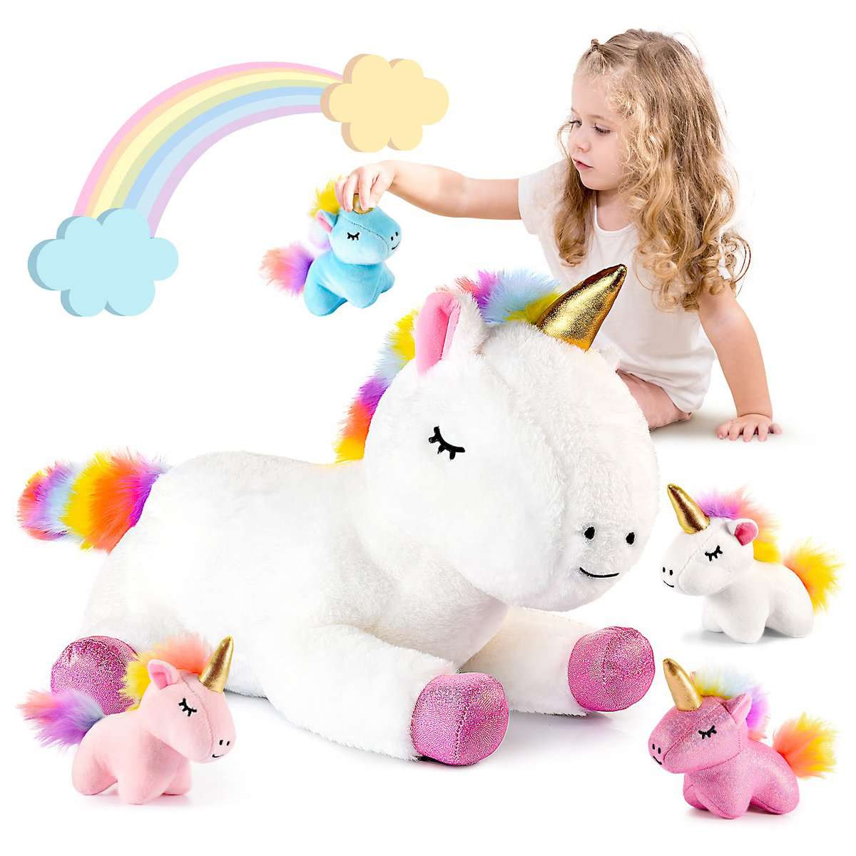 EUCOCO Peluche Unicorno Bambina Regalo, Regalo Bambina 3-6 Anni Giocattoli Unicorno 3-8 Anni Giocattoli di Peluche Unicorno Bambini 3 4 5 6 7 8 Anni Regalo Ragazza Giocattoli Ragazzi 3-8 Anni 5 Pcs