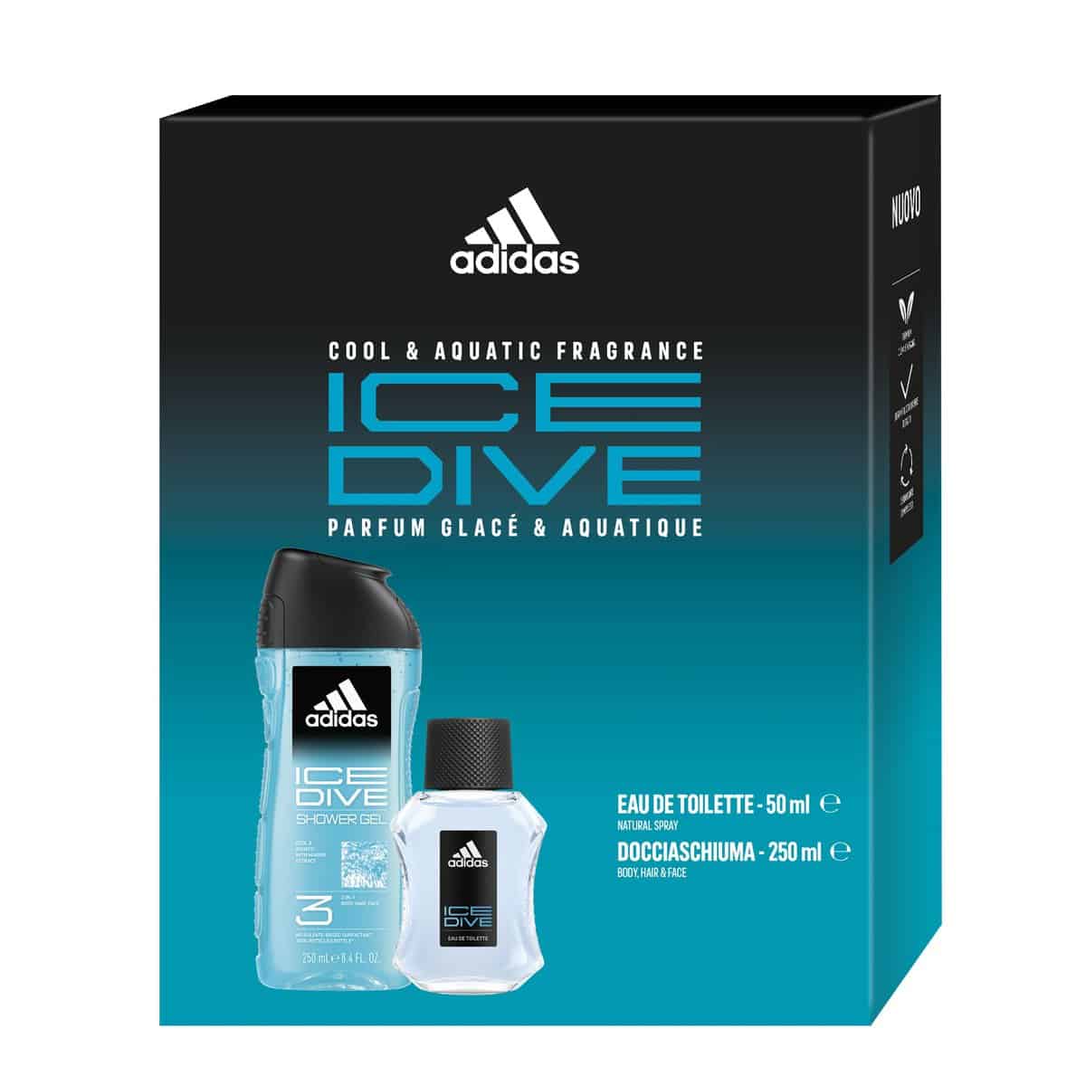 adidas Confezione Regalo Uomo Ice Dive, Eau de Toilette 50 ml e Gel Doccia Bagnoschiuma 3in1 250 ml