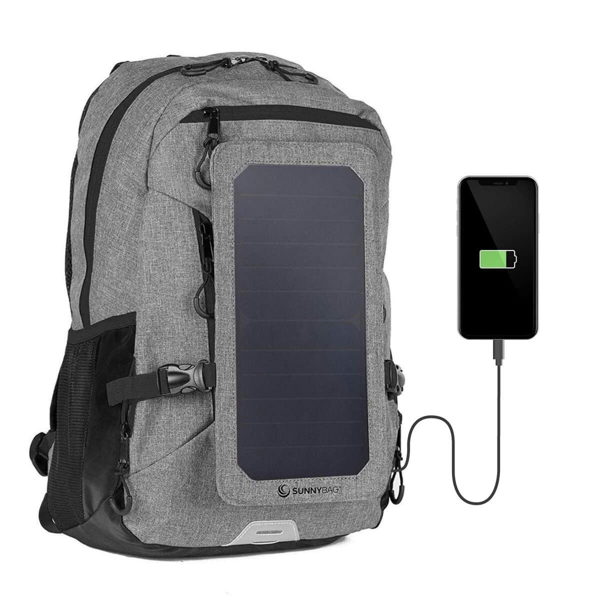 SUNNYBAG Explorer+ - Zaino solare con pannello solare rimovibile da 6 Watt, porta USB, con scomparto per laptop da 15,6 pollici, 15 litri, impermeabile, colore: Grigio/Nero, grigio/nero