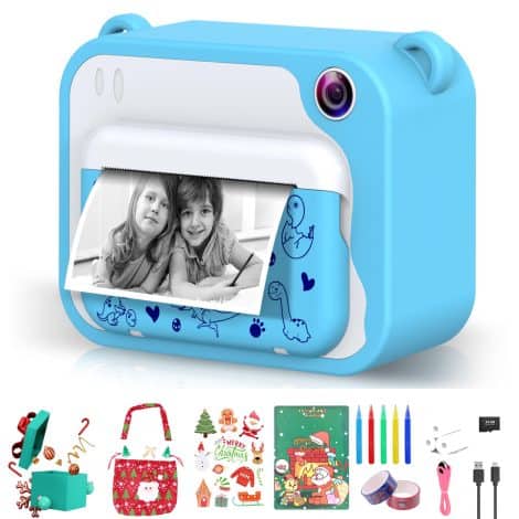 Fotocamera Ukuu per Bambini 2,4″ 1080P con 32GB SD, Stampa & Accessori, Regalo Natale Bambini 3-14 – Blu.