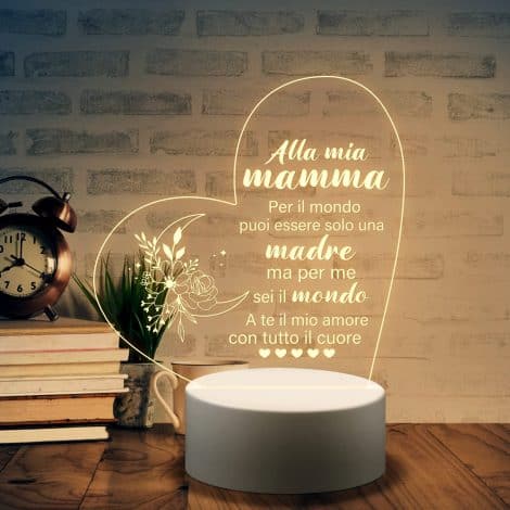 Luce notturna acrilica per festa della mamma, regalo personalizzato per ringraziare e celebrare la mamma.