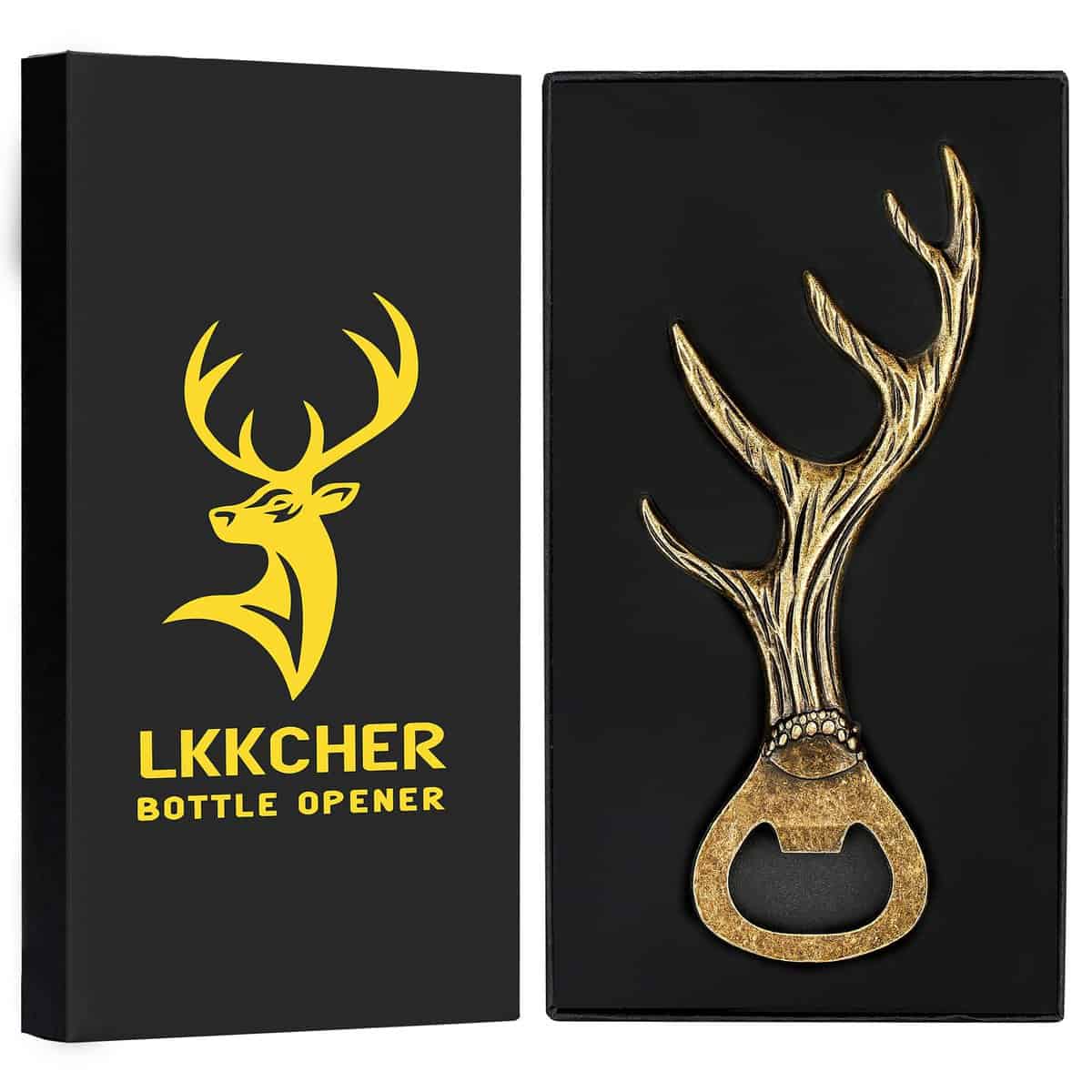 LKKCHER Festa del Papa Idee Regalo, Apribottiglie di Birra in Corna di Cervo, Regalo Uomo, Regalo Festa del Papà, Regalo Originale Uomo Regali per Papà/Lui, Regalo San Valentino per Marito Fidanzato