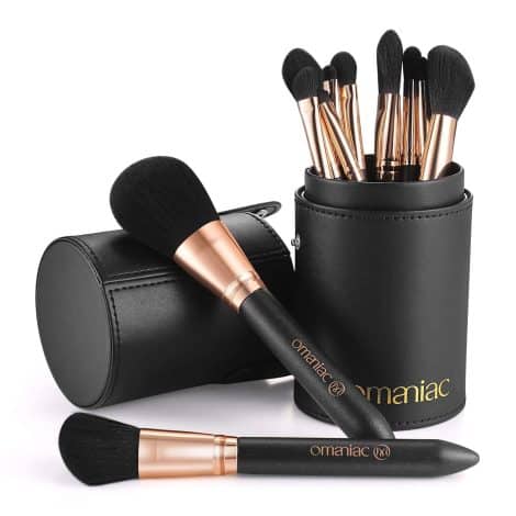 Set di 12 pennelli da trucco professionale OMANIAC® con porta pennelli, regalo ideale per donne, adattabili a blush, fondotinta, correttore e ombretto.
