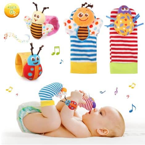 Set di 4 Sonagli Neonato Ballery, Calzini da Polso Sonaglio, Giochi Montessori per Bimbi da 0-12 Mesi.