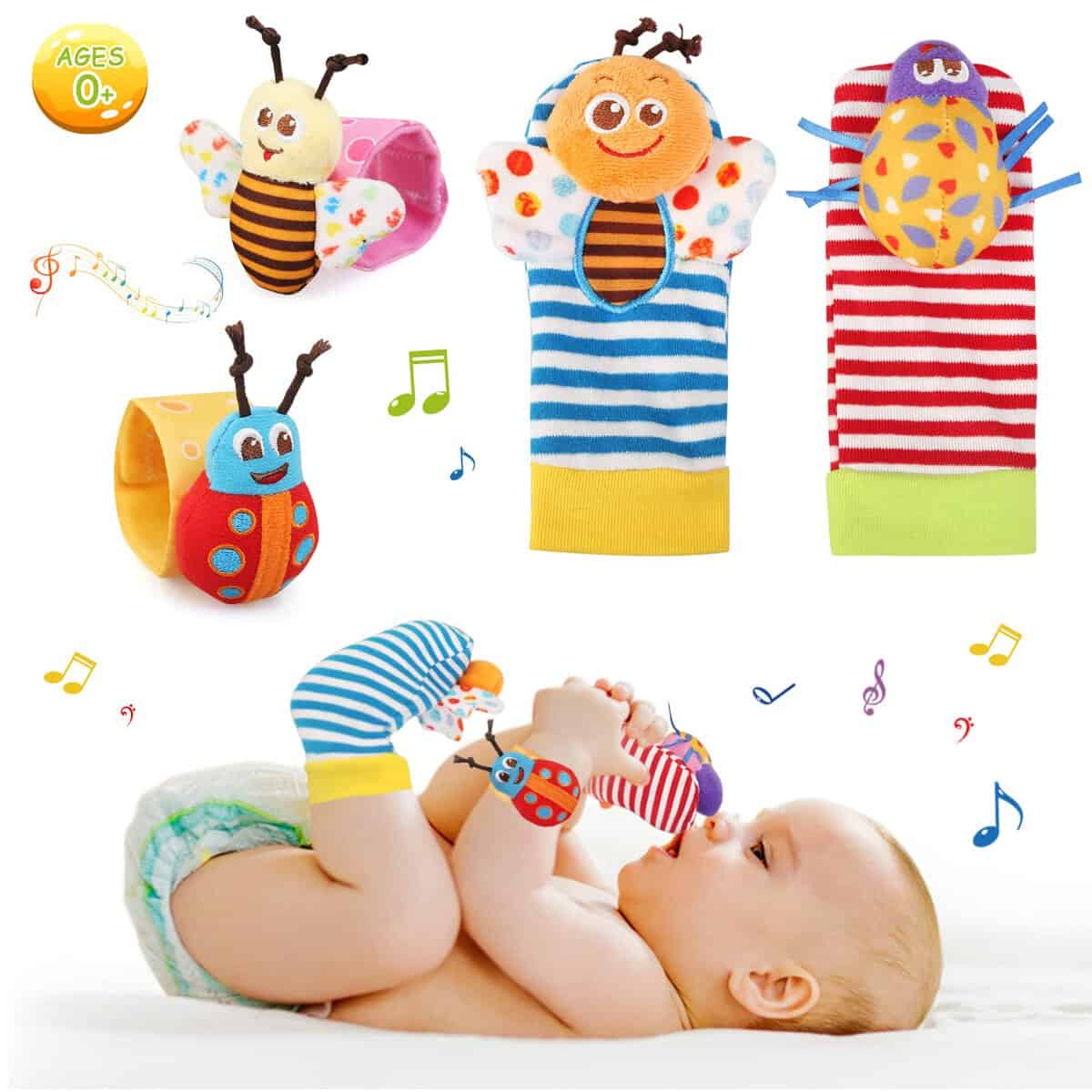 Ballery Baby Rattle Neonato, 4 Pezzi Sonaglio Neonato Calzini da Polso a Sonaglio Giochi Neonato Montessori per Neonati o Ragazze per Bambini di 0-3, 3-6, 6-12 Mesi