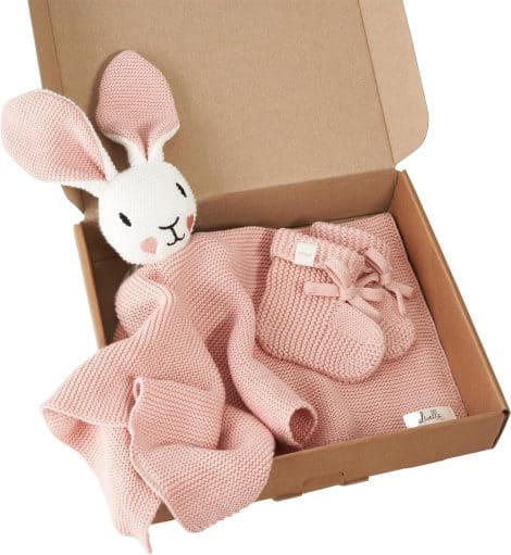 Morbidissimo peluche coniglio rosa – Cotone biologico – Coperta premium, coccole, a maglia – Traspirante e morbida.