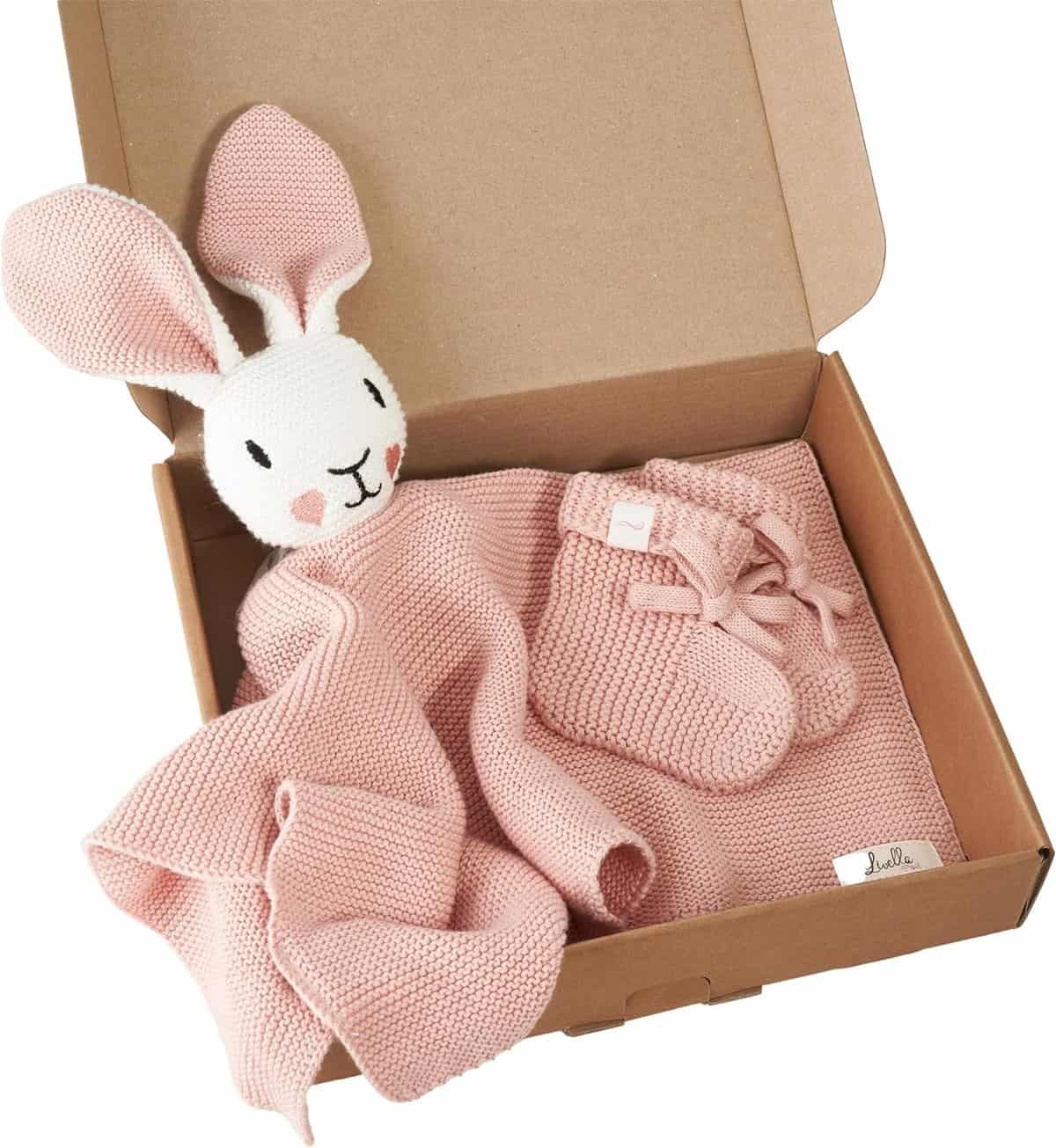 Doudou Coniglio con calzini (rosa) - Puro cotone biologico - Copertina premium, copertina coccole, coperta a maglia - Morbidissima e traspirante