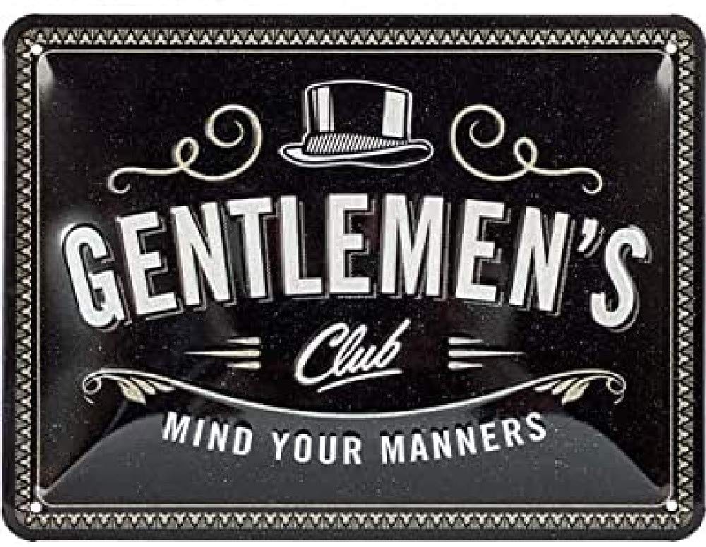 Nostalgic-Art Targa Vintage Achtung – Gentlemen's Club – Idea regalo per uomini, in metallo, Design retro per decorazione, 15 x 20 cm