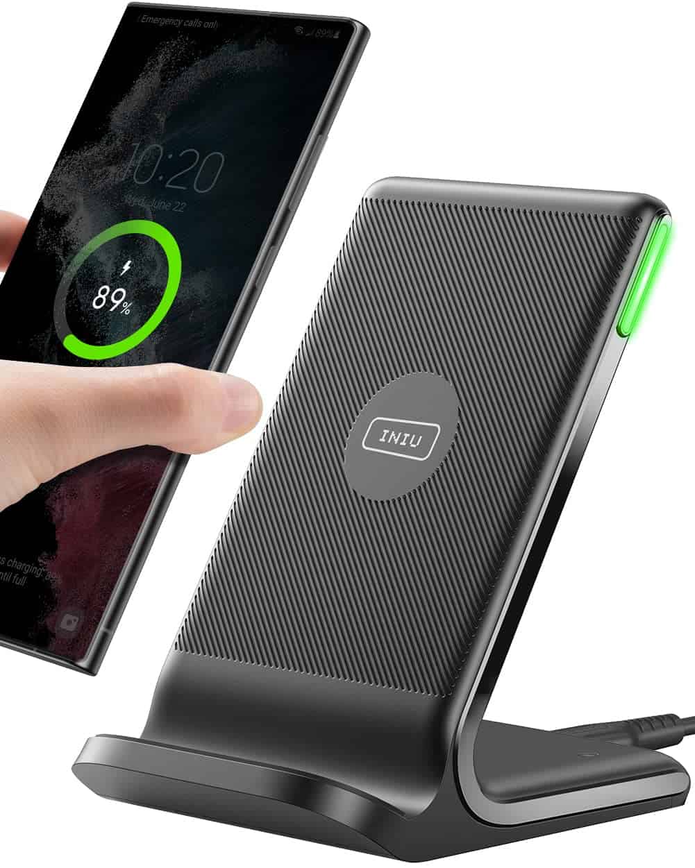 Caricatore Wireless, INIU 15W Certificato Qi Ricarica Rapida Wireless Phone Charger Holder Wireless Luce adattiv Supporto Telefono per iPhone 15 14 13 12 11 Pro Max Samsung Galaxy Google Pixel