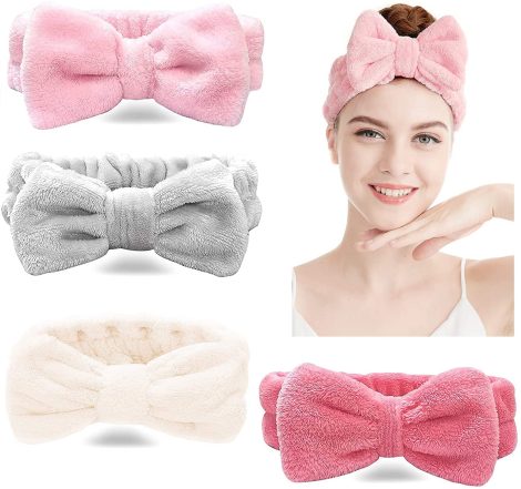 4 Fasce Soffice per Capelli, Elegantissime, Accessorio Perfetto per Trucco, Doccia, Massaggi e Sport