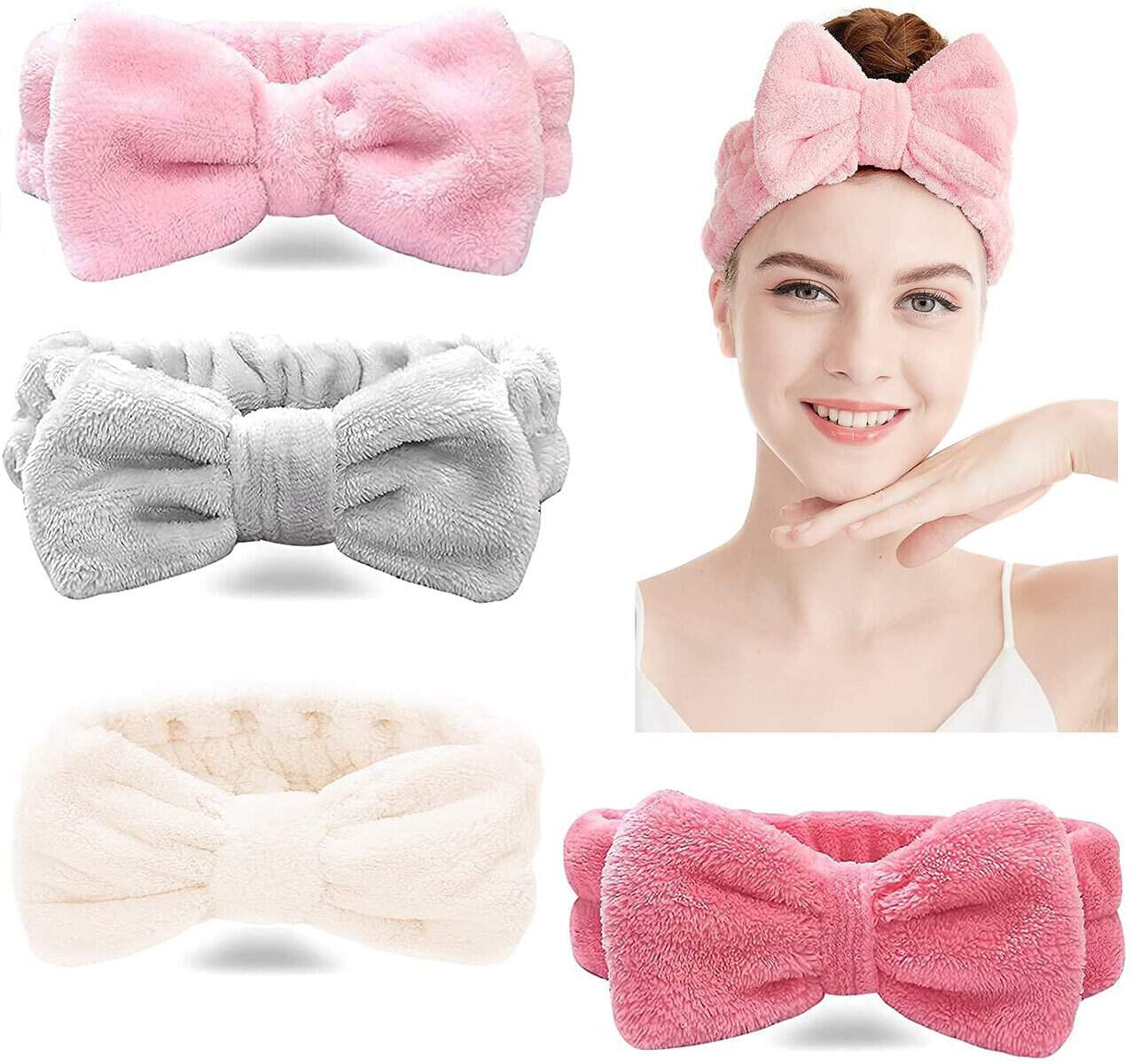 4 Pezzi Fasce Per Capelli Bowknot, Fascia Per Capelli Da Donna Per Il Trucco, Fascia Per Capelli Carina, Fascia Cosmetica, Per Doccia Trucco, Massaggi e Sport