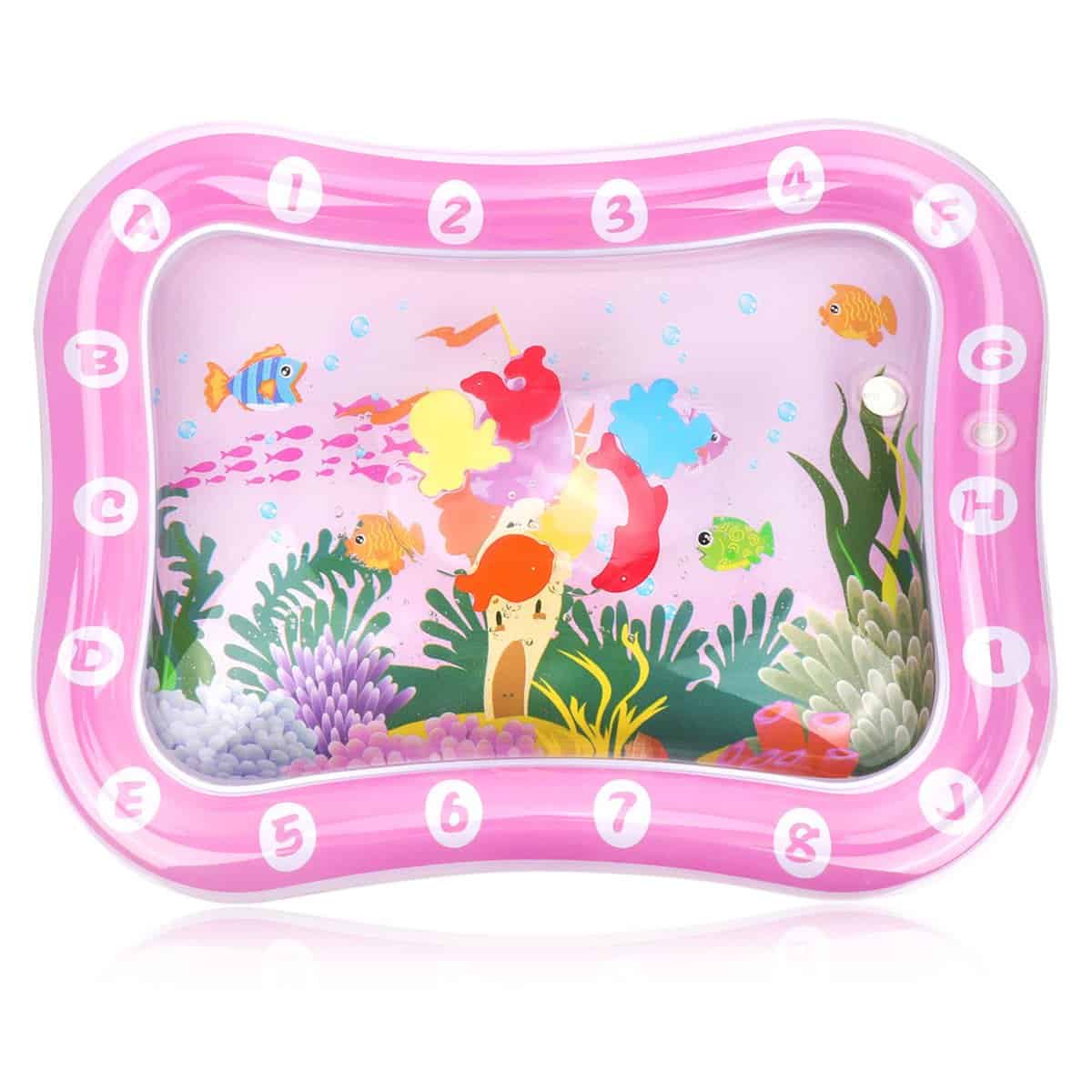 Tappetino Castello Rosa Gonfiabile per Neonati, Rettangolo Tappetino Tummy Time Gonfiabile Pad Cuscino Acqua, Centro per Giochie Attività Divertenti Stimola La Crescita Il(26x20In)