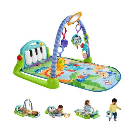 Fisher-Price Palestrina Baby Piano 4-in-1 Verde/Blu con Tappetino e Giocattoli per Neonati 0+Mesi, Imballaggio Eco-friendly.