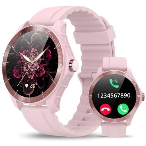 Smartwatch femminile Yoever con funzioni Alexa, chiamate e risposta. Misura SpO2, sonno e battito cardiaco. Resistente all’acqua IP68. 110 modalità sportive. Regalo perfetto per donne.