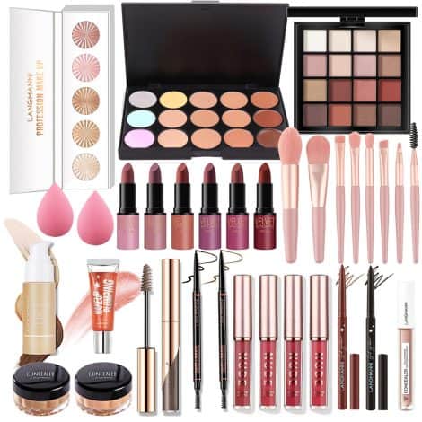 Set Trucchi Professionale per Donna con 33 pezzi, Trousse Regalo Natale, Ombretti, Rossetti, fondotinta e correttore.