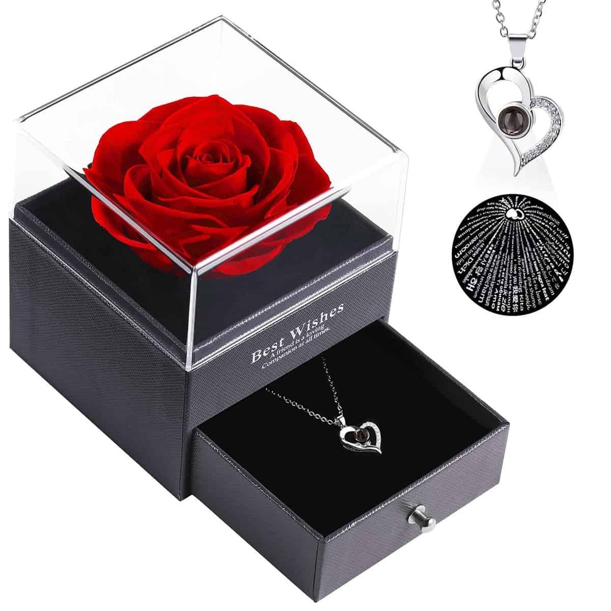 SANOTO Rosa Stabilizzata Vera con Collana, Idee Regalo Donna Fidanzata Compleanno Anniversario Matrimonio San Valentino Natale Festa Della Mamma