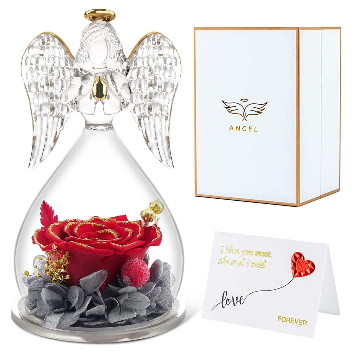 Miofula Rosa Eterna Regalo per Mamma, Rosa Stabilizzata Angelo Regalo Donna Compleanno, Idee Regalo Natale per Nonna Fidanzata, Regalo San Valentino per lei, Regali di Anniversario Festa della Mamma