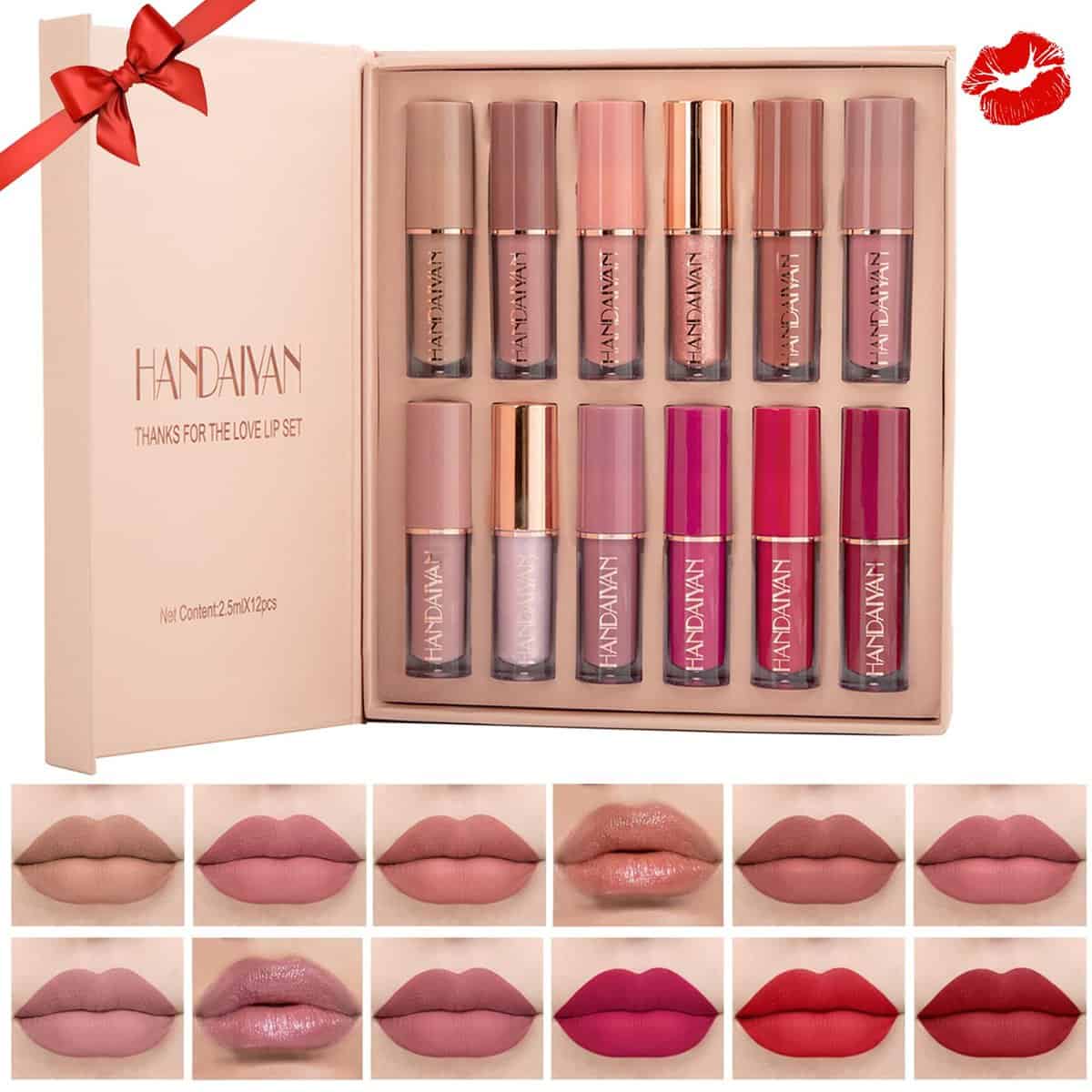 Desing Wish 12 Pezzi Rossetto Lunga Durata Set Lucidalabbra Rossetti Kit Labbra Opaco Nude Rosso Rossetto Liquido Lipgloss Rossetto Waterproof Lipstick Matte Trucco Regalo per Trucchi Donna Ragazza