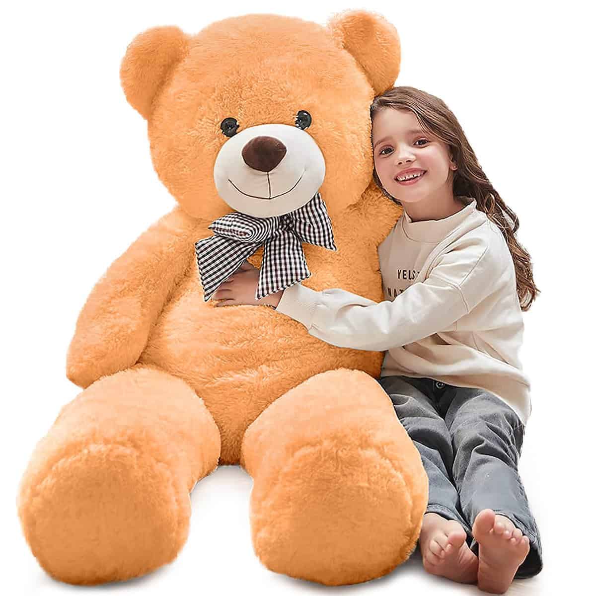 MorisMos Orso Peluche Gigante 120cm, Arancio XXL Orsacchiotto Orsetto di Peluche Grande Morbido, Carine Regali Natale per Bambini Donna Ragazze Fidanzata Compleanno San Valentino Decorazioni