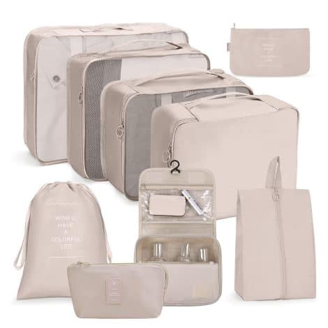 Organizzatore Valigie 9 Pezzi, Set di Cubi da Viaggio, Separatori, Buste Organizzatrici per Abbigliamento, Intimo e Scarpe.