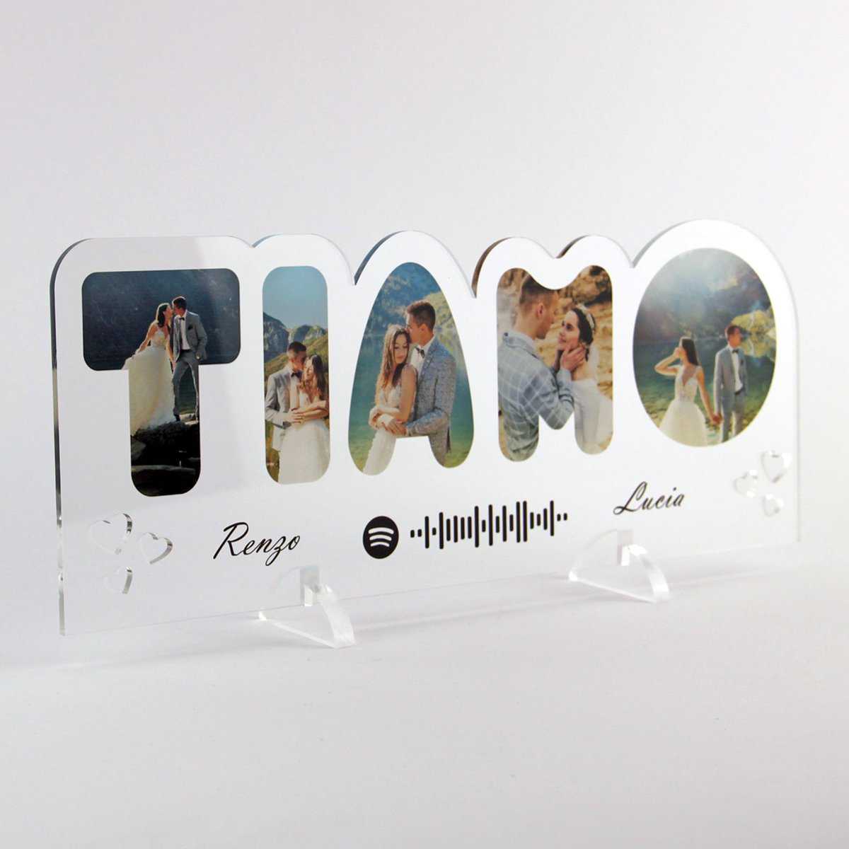 PV Grafik Targa Spotify Personalizzata Ti Amo con 5 Foto, Regalo San Valentino, Regalo fidanzato, Regalo originale, Regalo Romantico, Regalo Anniversario, Regalo Natale. (Trasparente)