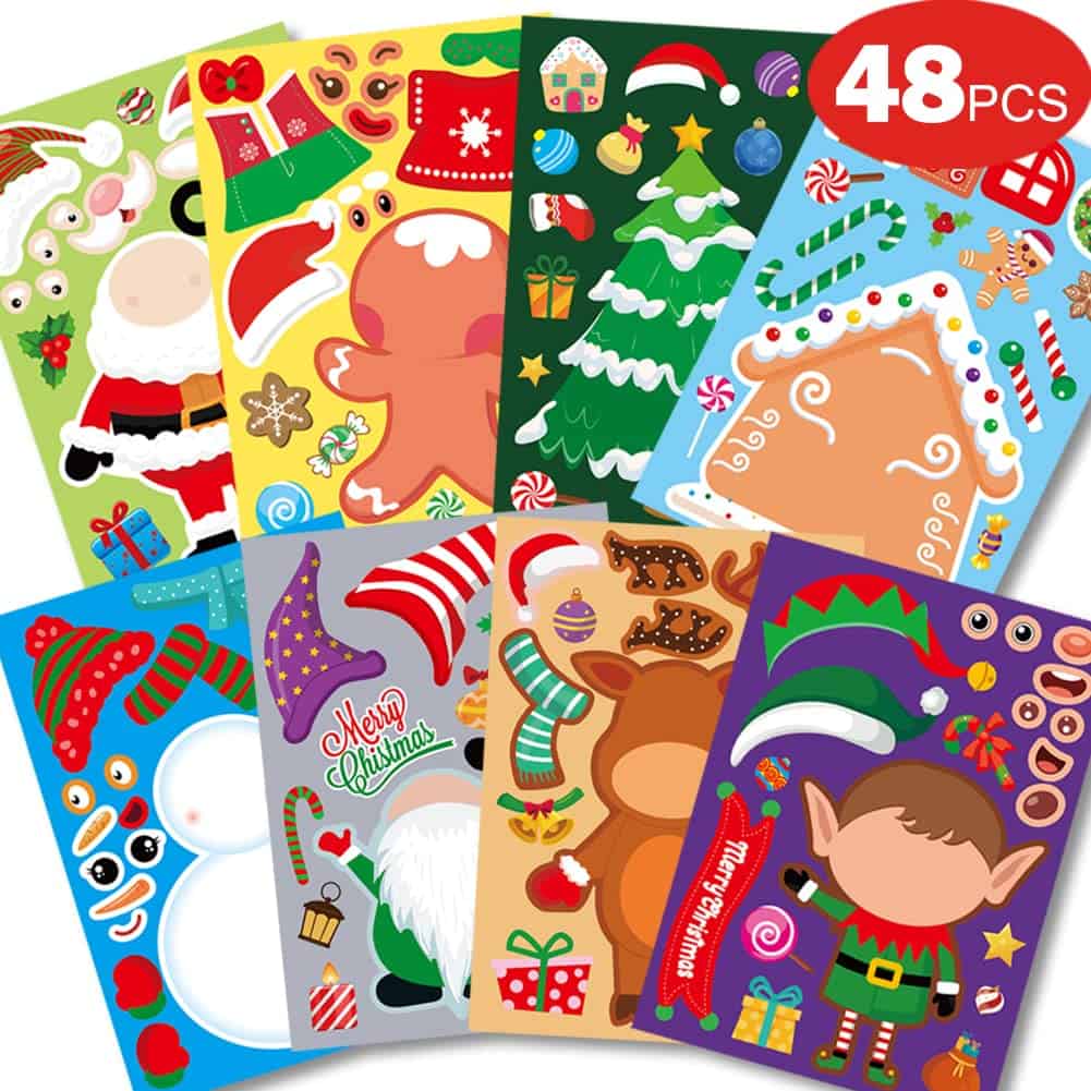 48 Fogli Adesivi Natalizi Fai da te per Bambini, NDLT Adesivi Giochi per Feste di Natale Adesivi Decorativi per Bambini Bambini Piccoli Adesivi Bomboniere Fai da te Fai da te Adesivi per Feste