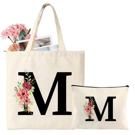 Borsa Tote Personalizzata con Iniziali, perfetta per regali per donne, mamme, compleanni, Natale e anniversari.