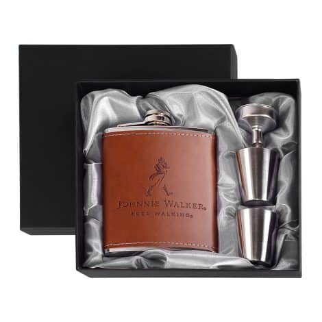 Fiaschetta di Whisky da 7 Oz in Acciaio Inox con Pelle Gialla, ideale per Escursionismo e Campeggio.