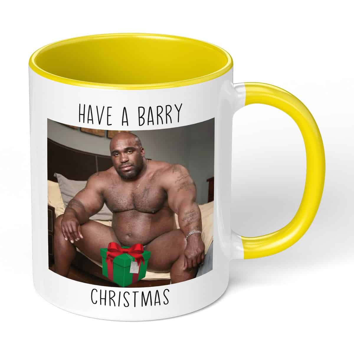 Print Maniacs Barry Wood - Calza di Babbo Natale segreta, regalo di Natale, per donne e ragazze, per il suo caffè caldo, tè, regalo di Natale, scherzo, divertente e maleducato (riempimento giallo)