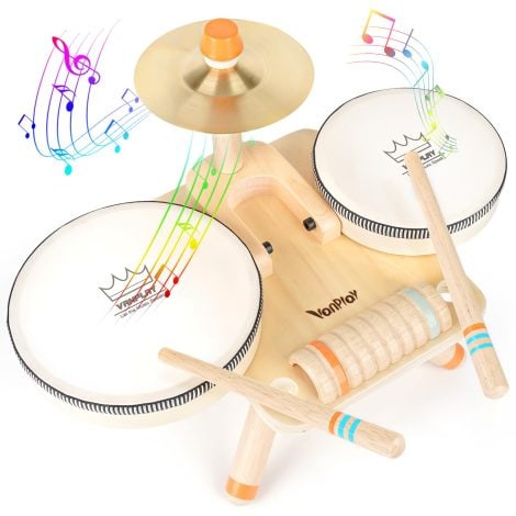Set di Tamburi in Legno per Bambini di 3 Anni. Batteria Musicale Regalo per Bambini di 3-5 Anni.