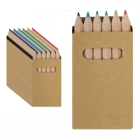 Kit di 25 scatole con 6 matite colorate in miniatura Partituki. Non tossiche. Scatole personalizzabili.