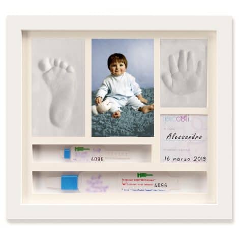 Cornice Neonato con Impronta Mani e Piedi, Personalizzabile con Nome e Spazio per Ricordi. Ideale per Lista Nascita e Regalo Neonato. Kit Calco e Impronte Incluso.