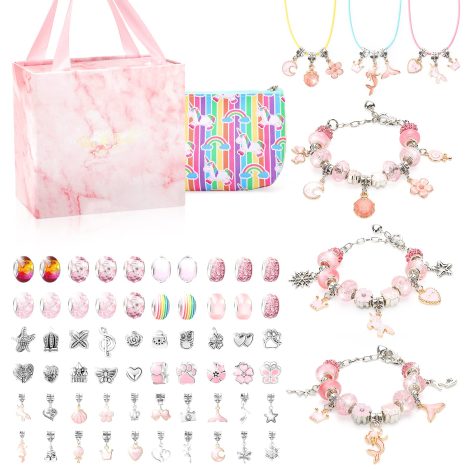 Kit per fare braccialetti fai da te, il regalo perfetto per bambine di 5-10 anni, in rosa.