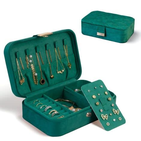 Portagioie da viaggio in velluto felpato, trapuntato e lussuoso, ideale per accessori femminili (verde).