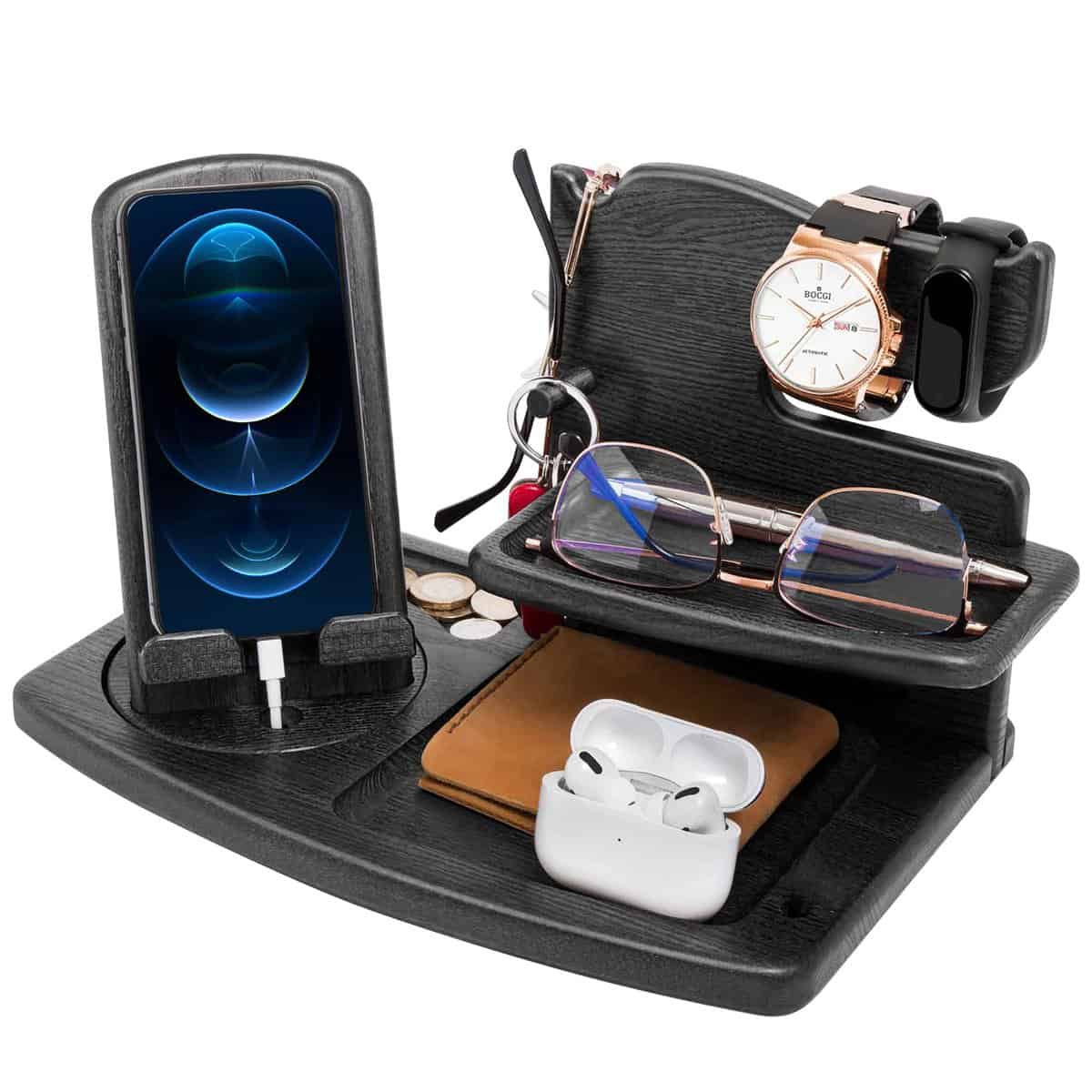 Regalo Uomo Compleanno Idee Regalo Natale Uomo Docking Station Legno per Cellulare Supporto Portafoglio Orologio Supporto Originali Regalo per Uomo Anniversario Regalo per Lui Marito Regalo per Papà