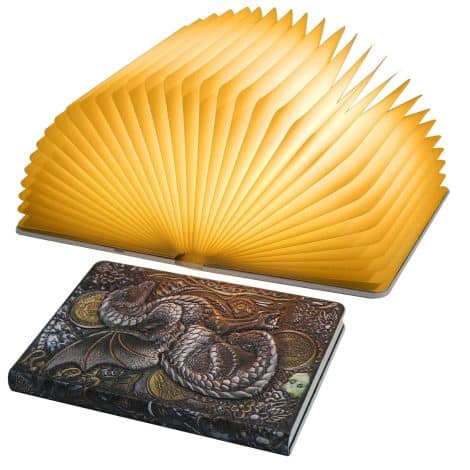 Lampada libro con vari colori chiari, a forma di drago, ideale per regali di Natale.