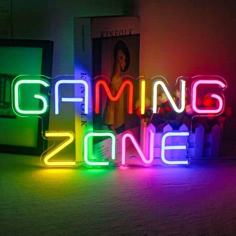 Zona di gioco luminosa: Insegna al neon colorata per parete, sala giochi, grotta dell’uomo, regali per giocatori, ragazzi, uomini.