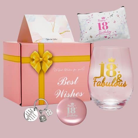 Set regalo 18° compleanno ragazze e donne, personalizzato con calici da vino senza stelo, ideale per ragazze 18 anni, sorelle, figlie, amiche.