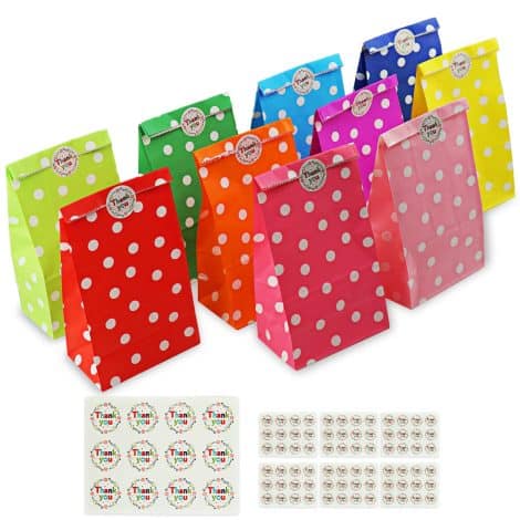 Gvolatee 50 Sacchetti Regalo Compleanno Bambini con Adesivi, Sacchetto Caramelle Colorate per Dolci e Confezioni.